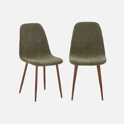 Produktbild von sweeek - 2er-Set Stühle mit Holzdekor nussbaumfarben und Stoffbezug - Khaki