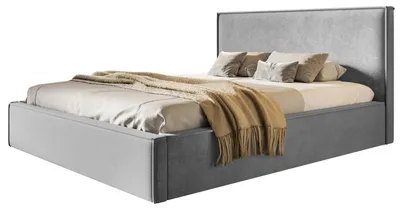 Image de Lit 180x200 - Lit Coffre de Rangement Moderne - Cadre en Métal - Tissu Jasmin Doux - Collection Milano - Gris