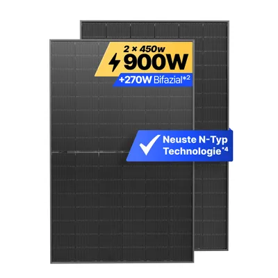 Produktbild von Solakon® Solarmodul 450W Bifazial Glas-Glas N-Type – Black Frame PV Modul 40V für Balkonkraftwerk (2 Stück)