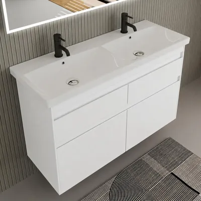 Produktbild von Alpenberger Badmöbel mit Keramik Waschbecken und Unterschrank - Softclose - Vormontiert - Hängender Waschtisch - 60/80/100/120 cm