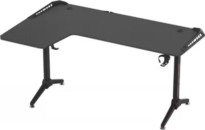 Zdjęcie produktu dla Biurko gamingowe Happyment® w kształcie litery L "Brutal" - 160 x 100 x 75 cm - Z diodami LED RGB, uchwytem na słuchawki i bekerem - Biurko narożne - Metalowa rama