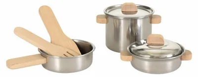 Produktbild von Montessori-Spielzeugset aus Edelstahlgeschirr mit Holzgriffen, Egmont Toys