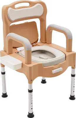 Zdjęcie produktu dla Przenośne krzesło toaletowe – nocnik – regulacja wysokości 41,5–54 cm – nośność 250 kg – szerokość siedziska 40 cm – wysokość podłokietników 20 cm – stabilna aluminiowa rama – kolor khaki