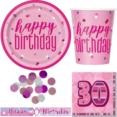 Produktbild von 30. Geburtstag Partyset "Pink Schimmer" Einweggeschirr