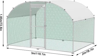 Obrázek produktu pro TRMLBE Kurník 3x2 m Volný výběh pro kuřata Oblouková střecha Kurník z pozinkovaných ocelových trubek s ochranou proti slunci PE střecha a dveře a zámek Výběh pro malá zvířata Klec pro králíky Kuřata