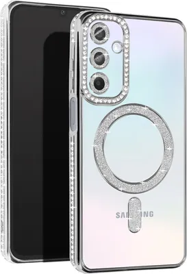 Image de Avizar, étui en diamant pour Samsung A15 - protection MagSafe avec bordure en strass, argenté