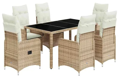 Produktbild von vidaXL 7-tlg. Garten-Bistro-Set mit Kissen Beige Poly Rattan
