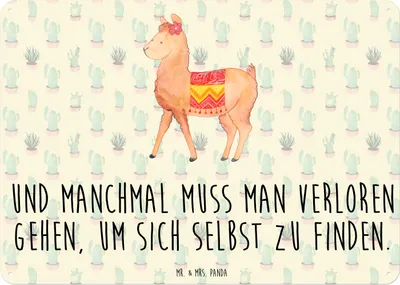 Produktbild von Mr. & Mrs. Panda Wandbild Alpaka Stolz DIN A6 - Kaktus Grün - Geschenk, tafel, Blechschild, Retro, Türschild, Lama, Schild
