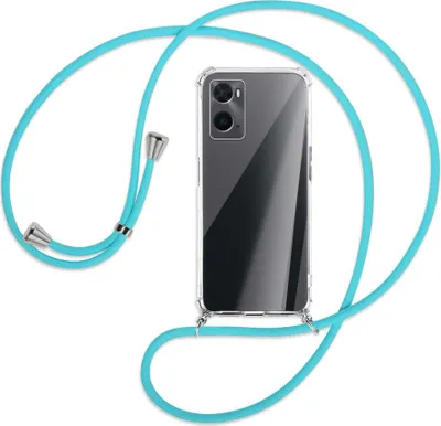 Produktbild von Handykette Backcover-Schutzhülle mit Band (Metall silberfarben) für Oppo A76 - türkis