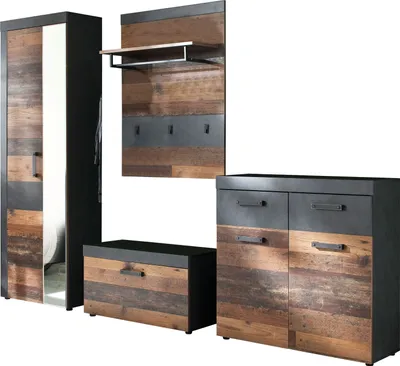 Produktbild von trendteam Garderobe 4-teilige Kombination Indy Graphit Grau Matera NB/Old Wood NB 265 x 192 x 37 cm