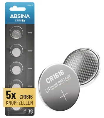 Produktbild von ABSINA 5x CR1616 3V Lithium Knopfzelle - Batterie CR 1616 auslaufsicher & lange Haltbarkeit