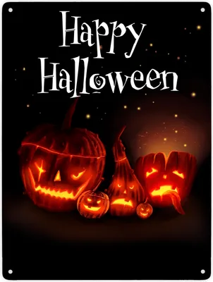 Produktbild von Metallschild XXL in 28x38 cm mit gruseligem Kürbis Motiv und Happy Halloween