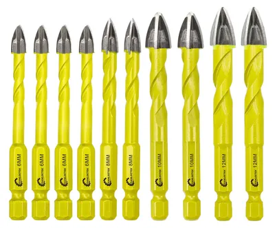 Obrázok produktu pre Sada 10 vrtákov na dlaždice z karbidu, rozmer: 6 mm x 4 + 8 mm x 2 + 10 mm x 2 + 12 mm x 2