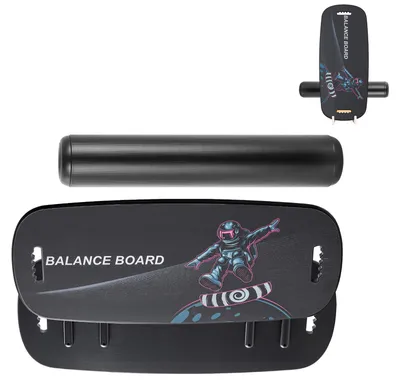 Immagine prodotto di Set Balance Board in legno SucceBuy per adulti (89 cm), tavola oscillante con portata fino a 200 kg, dotata di rotelle, fermi magnetici e ripiano, attrezzo per l'allenamento dell'equilibrio ideale per il surf, il core training e la fisioterapia, nero