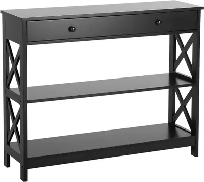 Obrázok produktu pre BELIANI Konzolový stolík čierna MDF 80 x 100 x 30 cm 1 zásuvka 2 police úložný priestor moderný rustikálny štýl obývačka predsieň