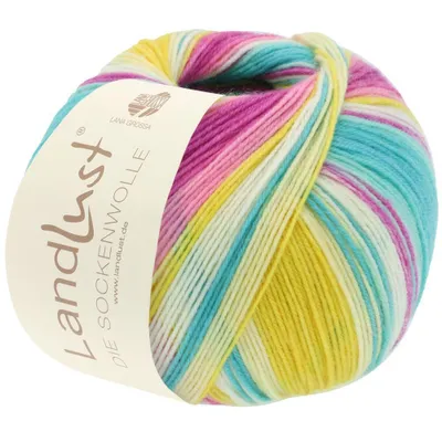 Produktbild von Lana Grossa Landlust DIE SOCKENWOLLE 100 g 4-fach Sockenwolle von Lana Grossa und Landlust 420 m Farbe 113 - Zitrusgelb/Hellpetrol/Fuchsia/Orchidee/Ecru