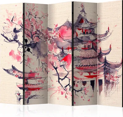 Image de Nouveauté  Paravent décoratif Séparateur de pièce Cloison Photo-paravent Paravent espagnol XXL FLOR DE CERISIER JAPON ARCHITECTURE  225x172 cm p-B-0045-z-c