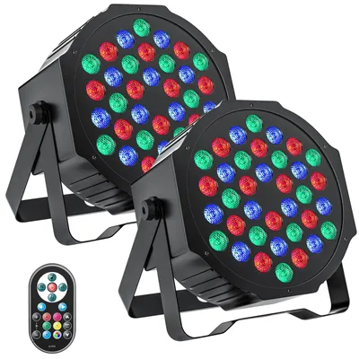 Produktbild von Party LED PAR Scheinwerfer - Bühnenbeleuchtung 2er Set - 36W RGB DMX - Flaches DJ Discolicht - EU Stecker - Für Party & Hochzeit
