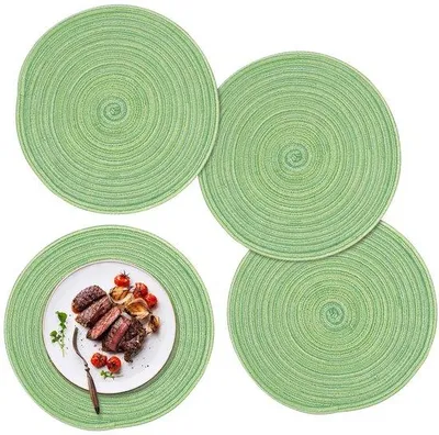 Produktbild von Ibenzoa® 4er-Set runde Platzsets 30 cm – geflochtene Tischsets aus Baumwoll-Polyester, hitzebeständig bis 70°C, abwischbar, Boho-Stil