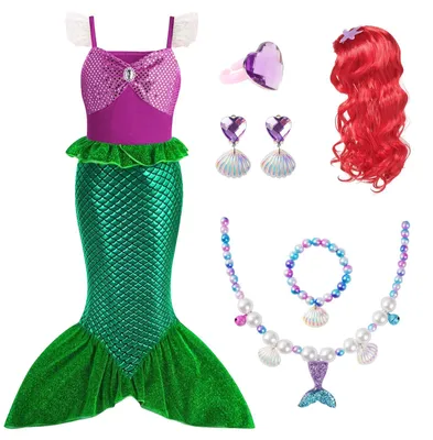 Immagine prodotto di Costume da sirenetta per bambini, con paillettes, taglia 110, adatto a bambini dai 3 ai 9 anni, colore blu, ideale per travestimenti