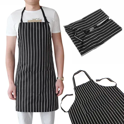 Produktbild von Verstellbarer schwarzer Streifen -Lätzchenschürze für Erwachsene mit 2 Taschen Chef Kellner Küche Koch Koch Koch Koch Koch