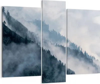 Produktbild von Bild auf Leinwand - Leinwandbild - 3 Teile - Berge Nebel Bäume - 95x80cm - Wand Bild - Wanddeko - Wandbilder - Leinwanddruck - Bilder - Wanddekoration - Leinwand bilder - Wandbild - CB95x80-4429