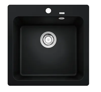 Produktbild von BLANCO Spüle NAYA 5 in SCHWARZ mit Ablaufgarnitur ohne Ablauffernbedienung / Ausschnitt: 495 x 490 mm / Silgranit