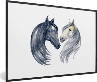 Produktbild von MuchoWow® MuchoWow® Gerahmtes Poster Pferde - Aquarell - Mähnen - Mädchen - Kinder - Mädchen 30x20 cm - Poster mit zchwarzem Bilderrahmen - Kunstdruck - Bild-Poster