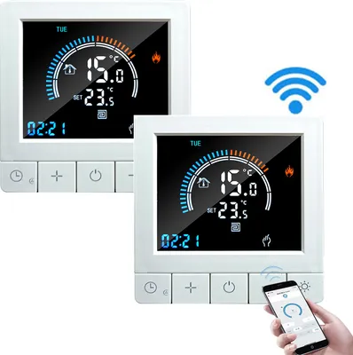 Produktbild von 2X Programmierbarer digitaler Thermostat mit Kindersicherung, WiFi LCD Raumthermostat NTC-Sensor, 16A Elektroheizung, warmer Boden, Unterputz Fußbodenheizung, Wandthermostat Innenthermometer, Weiß
