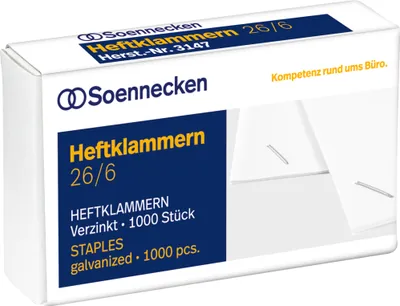 Produktbild von Soennecken Heftklammer Typbezeichnung der Heftklammern: 26/6 Material der Klammern: Stahl, verzinkt