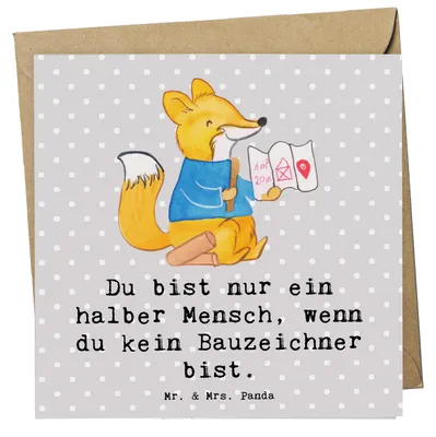 Produktbild von Mr. & Mrs. Panda Glückwunschkarte Bauzeichner Herz - Grau Pastell - Geschenk, Klappkarte, Grußkarte, doppelkarte, faltkarte, anlasskarte