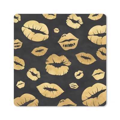 Produktbild von MuchoWow® Mauspad Mousepad Muster - Kuss - Gold - Schwarz 20x20 cm - Mousepads - Maus Mat - Pad - Mausunterlage - Desk Mat - Bureauartikeln
