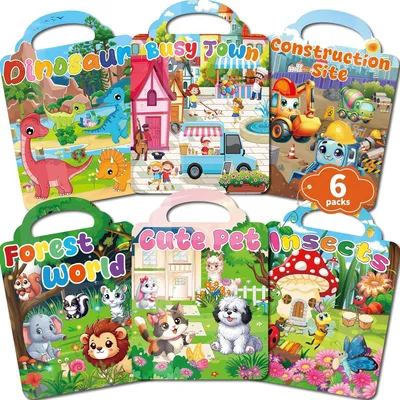 Imagen del producto de Stickerbücher Set, 6-teilig, wiederverwendbare 3D Puffy Sticker, 1-3 Jahre, für kreative Aktivitäten