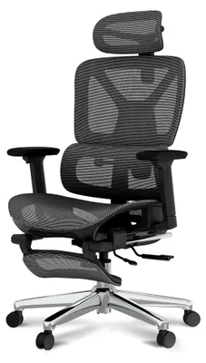Produktbild von Ergonomischer Bürostuhl mit Fußstütze, 3D-Armlehnen, 3D-Kopfstütze, 5D-Rückenlehne, Atmungsaktivem Sitz, bis 136 kg belastbar, Dunkelgrau