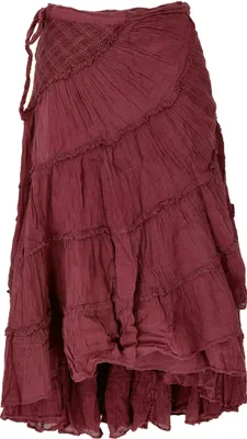 Produktbild von Boho Wickelrock, Krinkelrock, Maxirock, Flamenco Rock - Maroon, Damen, Rot, Baumwolle, Röcke
