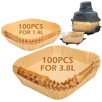 Produktbild von Heißluftfritteuse Backpapier 200 Stück Eckig Antihaft Fettbeständig für Ninja Crispi 3.8L+1.4L