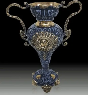 Produktbild von Casa Padrino Luxus Barock Vase Blau / Gold 30 x H. 38 cm - Handgefertigte Barockstil Blumenvase