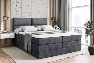 Produktbild von ALTDECOR Boxspringbett mit 2 Matratzen und Topper - 140x200 cm - BOXI3 KING - Dunkelgrau Samt - Polsterbett mit, H3- und H4- Matratzen, Bettkasten und Lattenrost, Bett mit Stauraum