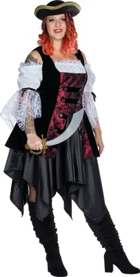 A woman in a pirate costume posing for a product image.