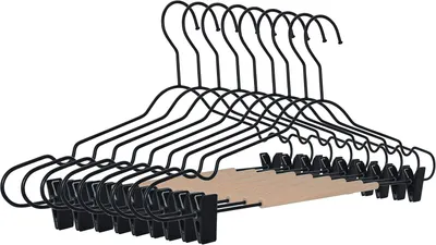 Produktbild von Hosenbügel aus Holz und Metall, 10 Stück, schwarz, 43 cm