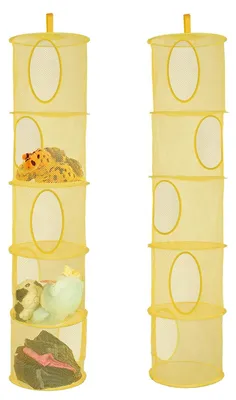 Image de Panier de rangement suspendu, organiseur suspendu pliable en 2 parties, étagère suspendue à 5 compartiments, sac de rangement en filet, panier de rangement pour peluches pour chambre d'enfant ou balcon (jaune)