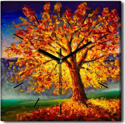 Produktbild von Coloray Uhr auf Leinwand 30x30 cm Wand Uhr Dekoration Wohnzimmer Segeltuch schwarze Hände -Landschaft von Herbstbäumen