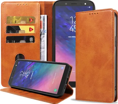 Produktbild von Smartphonica Samsung Galaxy A6 2018 leren  hoesje met magnetische sluiting en pashouders book case – Bruin