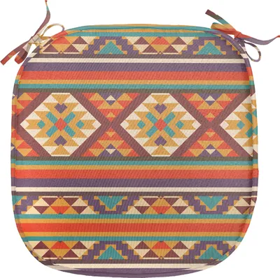 Produktbild von ABAKUHAUS Bunt Polster für Esszimmerstühle, Aztec Tribal, Dekoratives wasserfestes Kissen mit Riemen für Küchensitze, 40 cm x 40 cm, Mehrfarbig