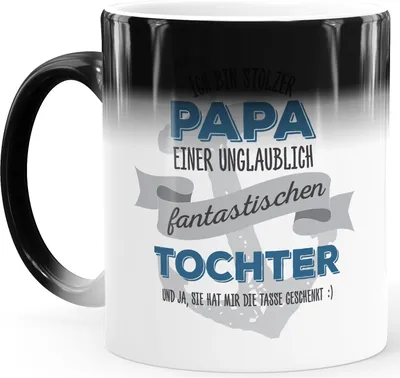 Produktbild von Zaubertasse Farbwechsel Tasse stolzer Chef Papa Lehrer Bruder Opa Geschenk Bürotasse MoonWorks® Papa weiß Magic-Tasse