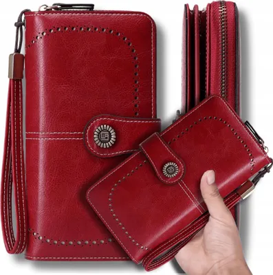 Image de OMNA | Porte-monnaie en cuir pour femme ROUGE - Grand - Vernis - Protection RFID - Sac à main élégant pour toutes les occasions