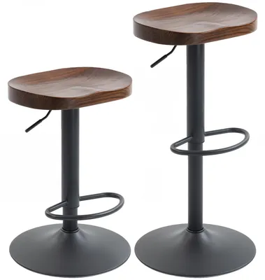 Image de 2 tabourets de bar réglables, en bois d'érable | Couleur : marron foncé | Dimensions : 41,5 x 41,5 x 61-82 cm