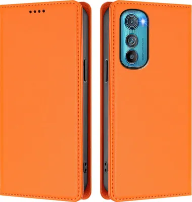 Image de Étui en cuir pour Motorola Edge 30, étui à rabat magnétique en cuirPolyuréthaneavec support, orange