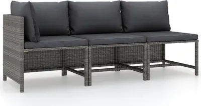 Produktbild von 3-tlg. Garten-Lounge-Set mit Kissen Poly Rattan Grau