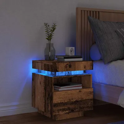 Image de vidaXL Table de nuit avec lampes LED imitation vieux bois 40x39x48,5 cm